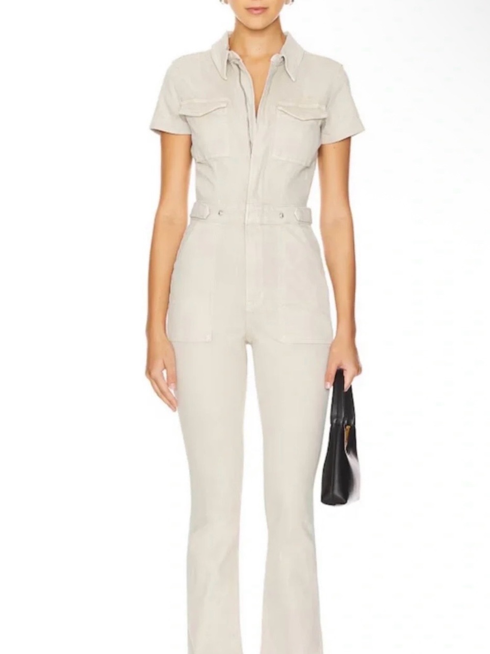 Good American Cream Short-Sleeve Adjustable waist Utility Jumpsuit size 3/L